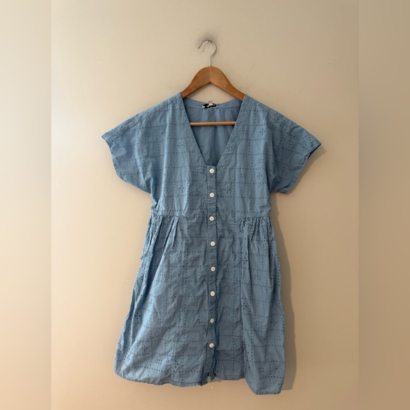 Madewell Eyelet V-Neck Mini Dress‎ Button Blue XS Small J.crew Jcrew j. Crew - Picture 5 of 7